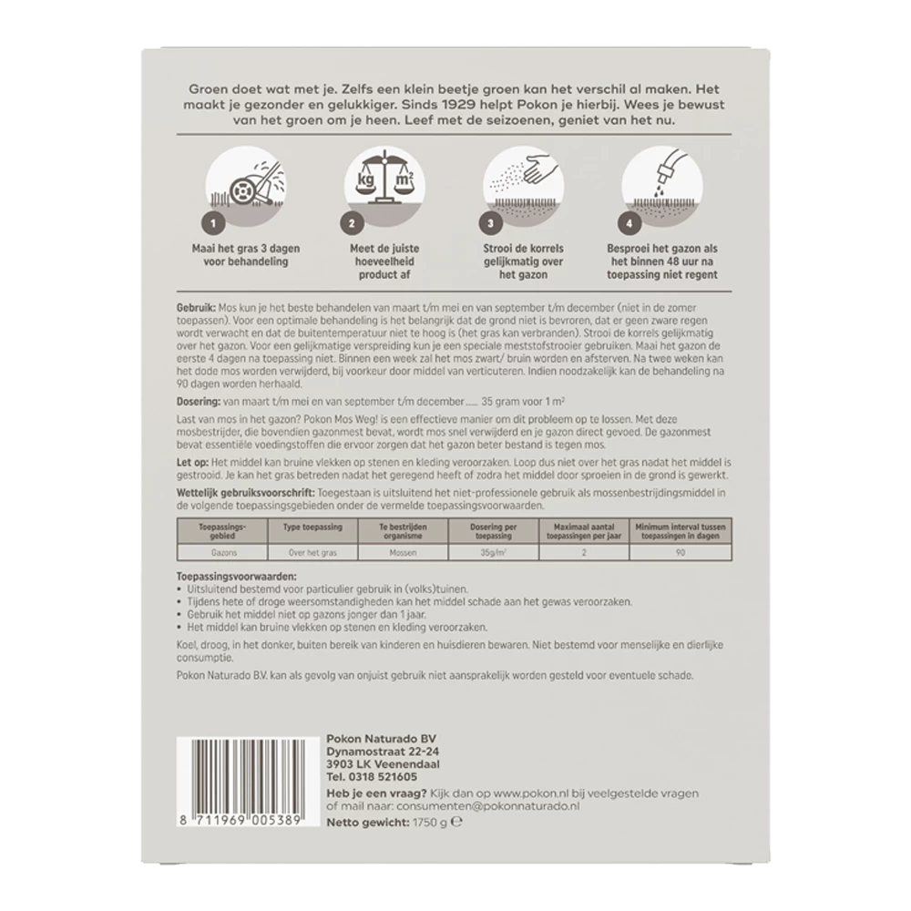 Pokon Mos Weg! 1,75kg Voor 50mu00b2 - Onkruid En Aanslag 2 Pokon Mos Weg! 1,75kg Voor 50mu00b2 - Onkruid En Aanslag - Afbeelding 2